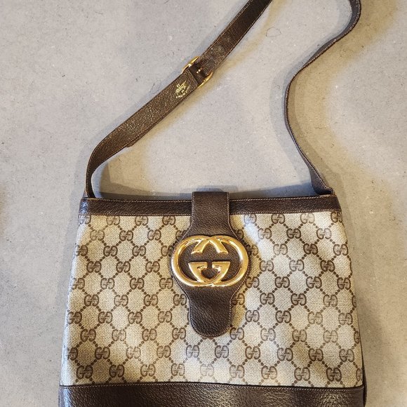Vintage 70's GUCCI GG Monogram Brown Large Brit Supreme Blondie Shoulder Tote Ba - Picture 2 of 13
